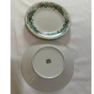 Replacement 3 dessert plates.1 cup saucer VTG china with green floral pattern,